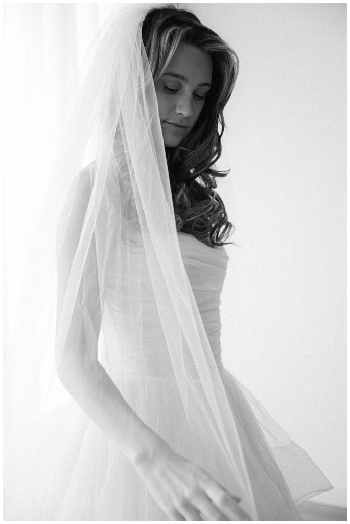 An in-studio couture bridal portrait of a bride by Rhonda Rowell