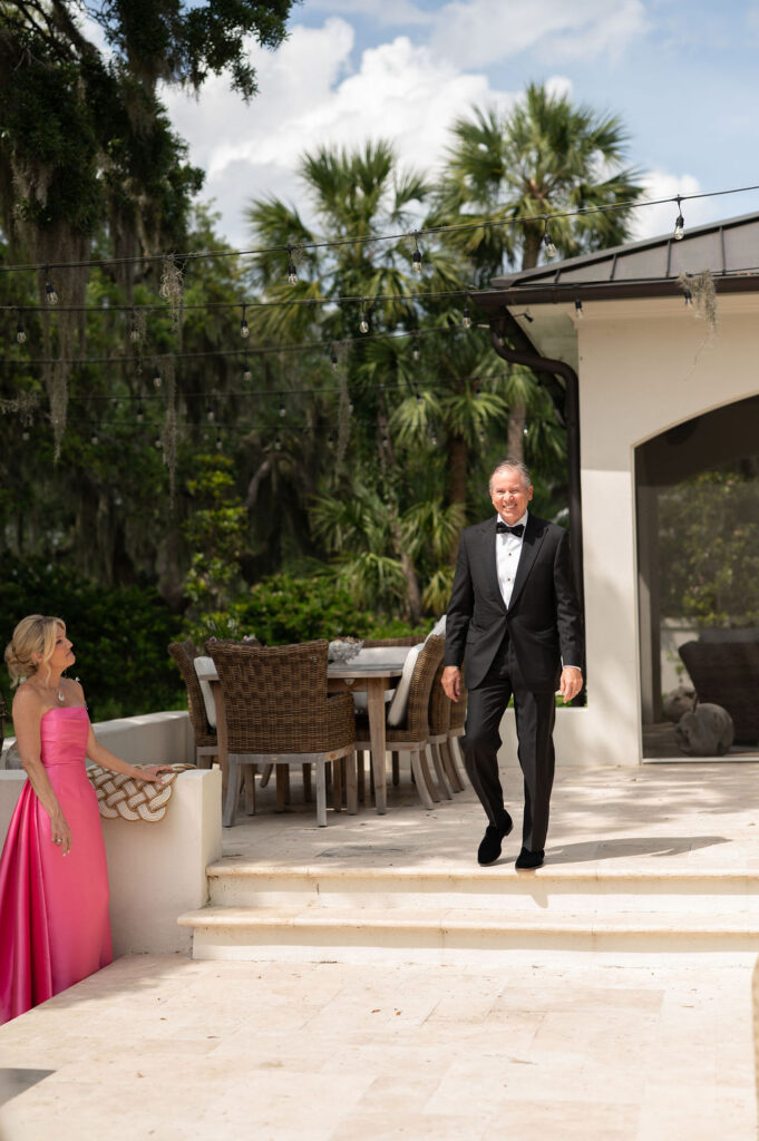 A Sea Island bride's first look with her dad.